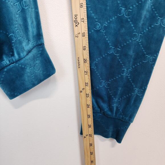Juicy Couture Velour Track Pajama Set Size S Allover Logo Teal Turquoise Y2K - Picture 9 of 13